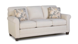 Measures 79" x 36" x 36"H and is available in a variety of fabrics, leathers, and leg finishes. Also available as a sectional, loveseat, chair, with matching ottoman. Starting at $2,279 in fabric and $3,379 in leather. White Sofa