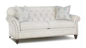 Measures 83" x 38" x 36"H and is available in a variety of fabrics, leathers, and leg finishes. Also available as a large sofa, loveseat, chair, with matching ottoman. Starting at $2,829 in fabric and $3,959 in leather. White Sofa