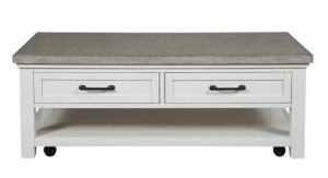 Measures 48"W x 28"D x 18"H. Also available in a smaller size that measures 36"W x 24"D x 18"H. Starting at $579. Farmhouse Coffee Table