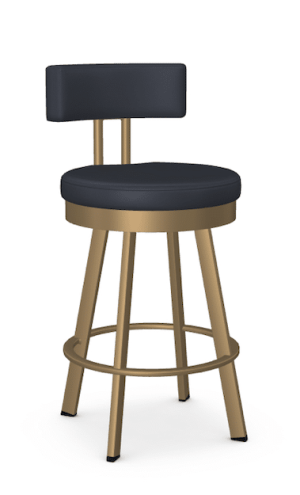 Measures 17.75"W x 21"D x 30"H and is available in a variety of metal and fabric options. Available in 24", 30", or 34" height. Swivel base only. Price starting at $429. Modern Bar Stool