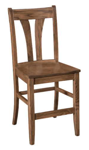 Measures 19.25"W x 17.75"D x 44.25"H and is available in a variety of wood species and stain finishes. Additional options include wood, fabric, or leather seats. Available in 24" or 30" seat height. Stationary or swivel available. Price starting at $369. Transitional Bar Stool