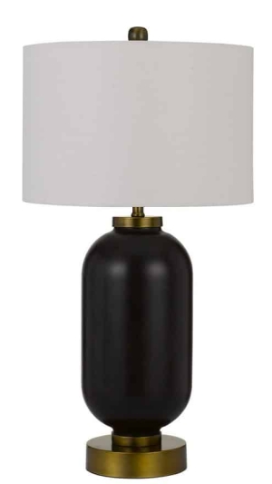 34" tall. Black glass with an antique brass base. Priced at $259. Black Table Lamp