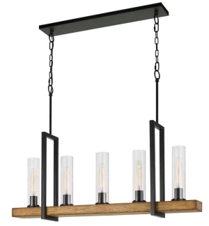 28.75" tall. Black metal with oak base. Priced at $519. Farmhouse Pendant