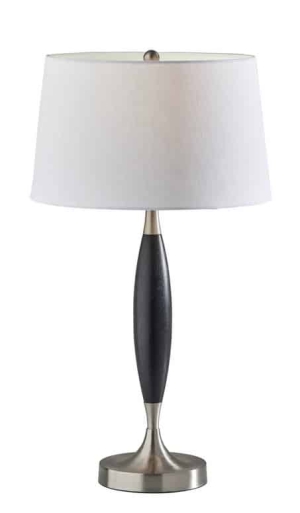 25.25" tall. Black wood with brushed steel base. Priced at $139. Transitional Table Lamp