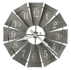 Measures 34"W diameter. Priced at $259. Farmhouse Clock