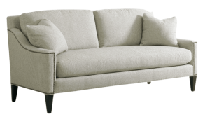 Measures 80"W x 36"D x 39"H and is available in a variety of fabrics and leg finishes as well as cushion options. Starting at $2,539 in fabric. Bench Cushion Sofa