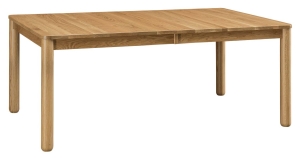 Measures 42"W x 60"D x 30"H and is available in a variety of wood species, stain finishes, and sizes. Additional options include leaves, change of edge options and thickness. Price with two leaves starting at $1,699. Modern Table